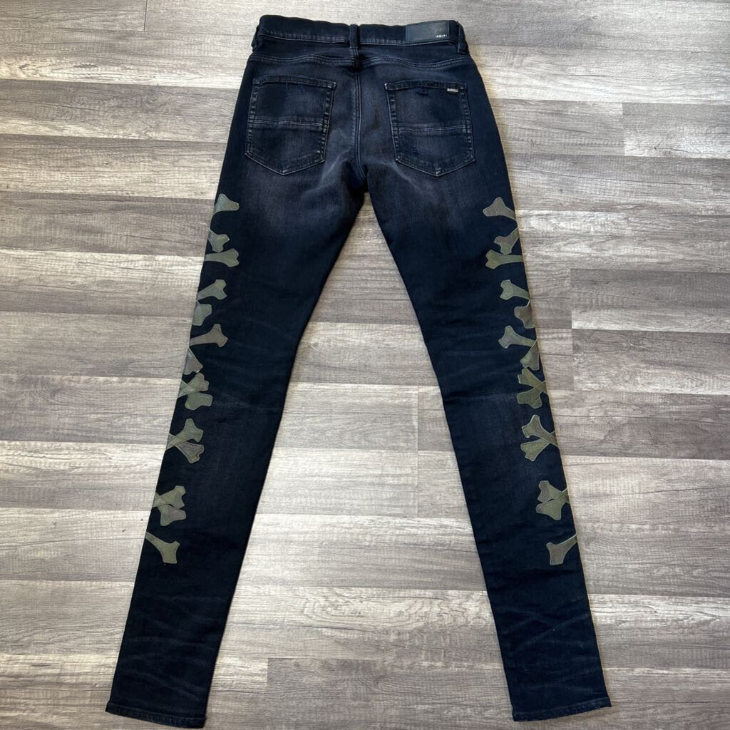 Amiri jeans black camo bone patch