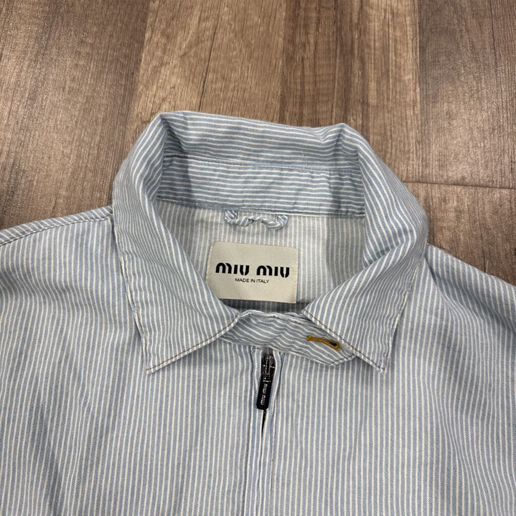 Miu Miu Long Sleeve Zip Striped Shirt Blue