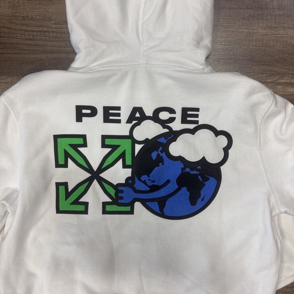Off White Hoodie White Peace Globe