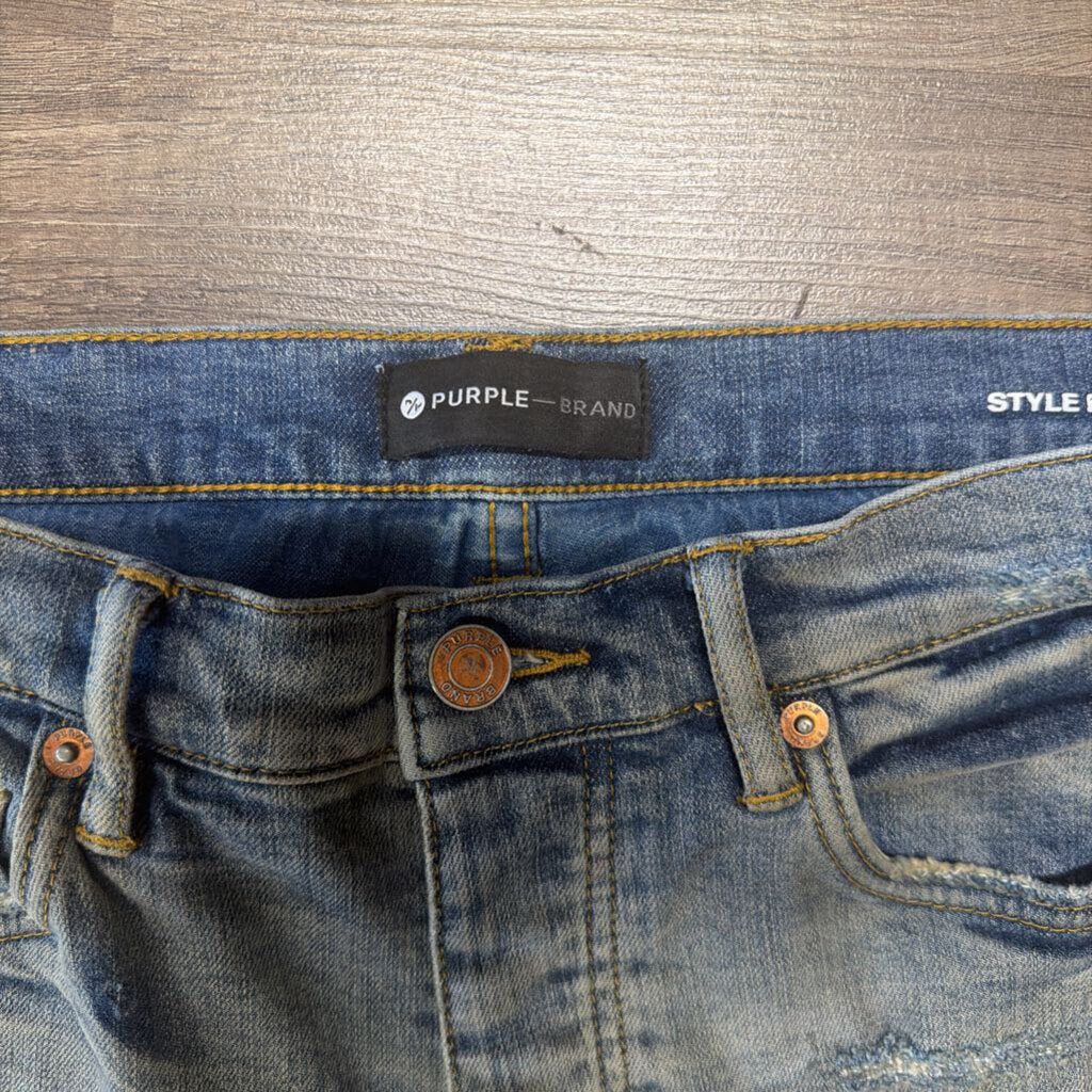 Purple jean blue distress sand wash