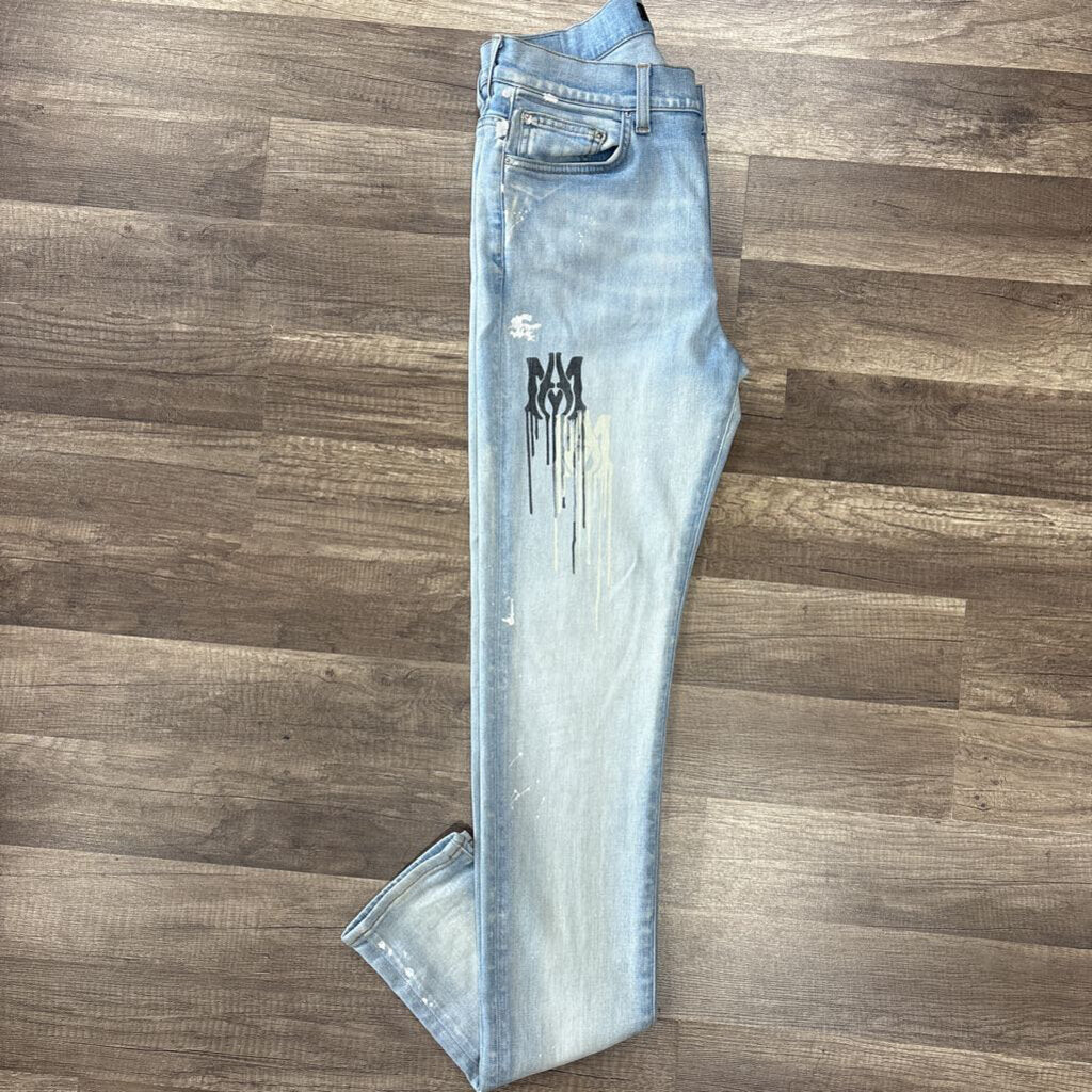 Amiri Jean MA Logo paint splatter blue