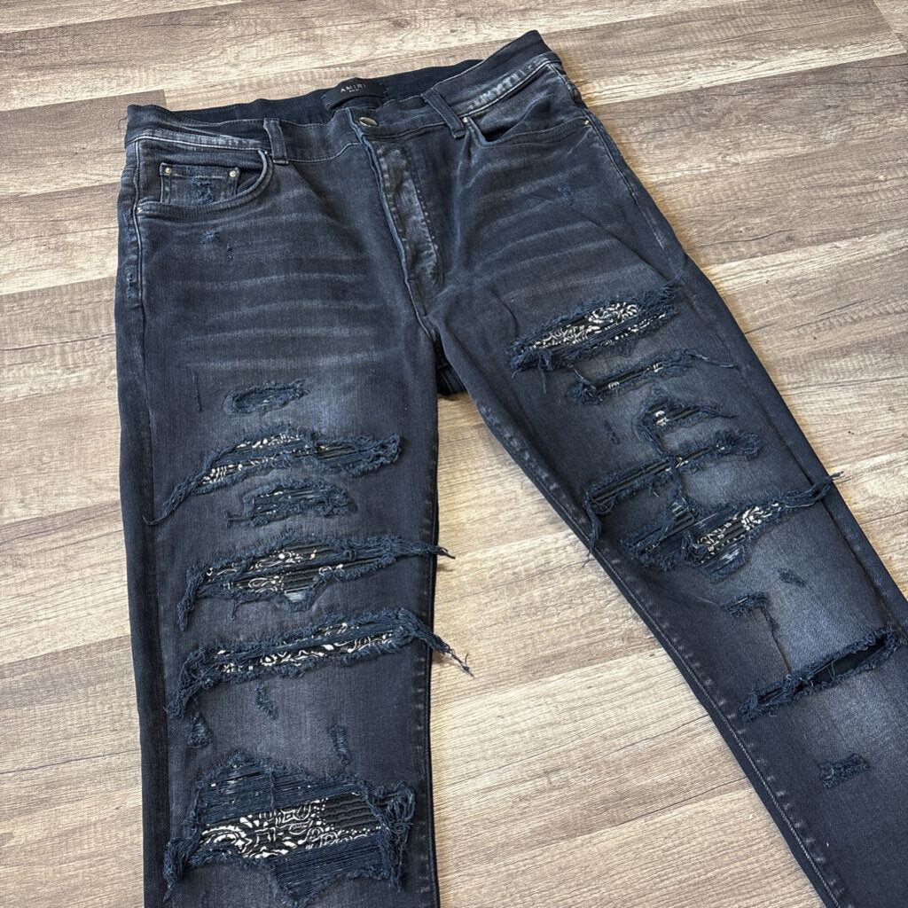 Amiri Jean black thrasher paisley patch