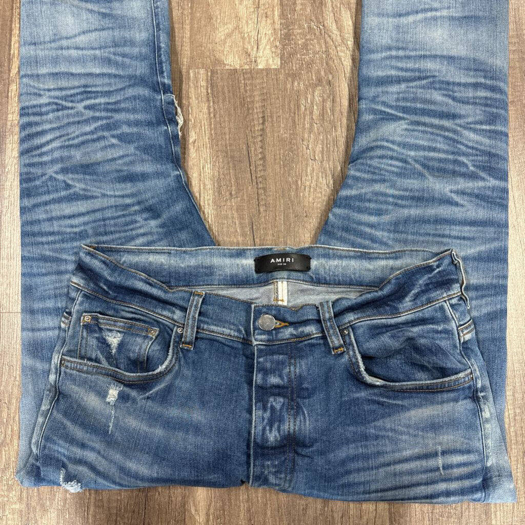 Amiri jean MX 1 blue white tie dye patch