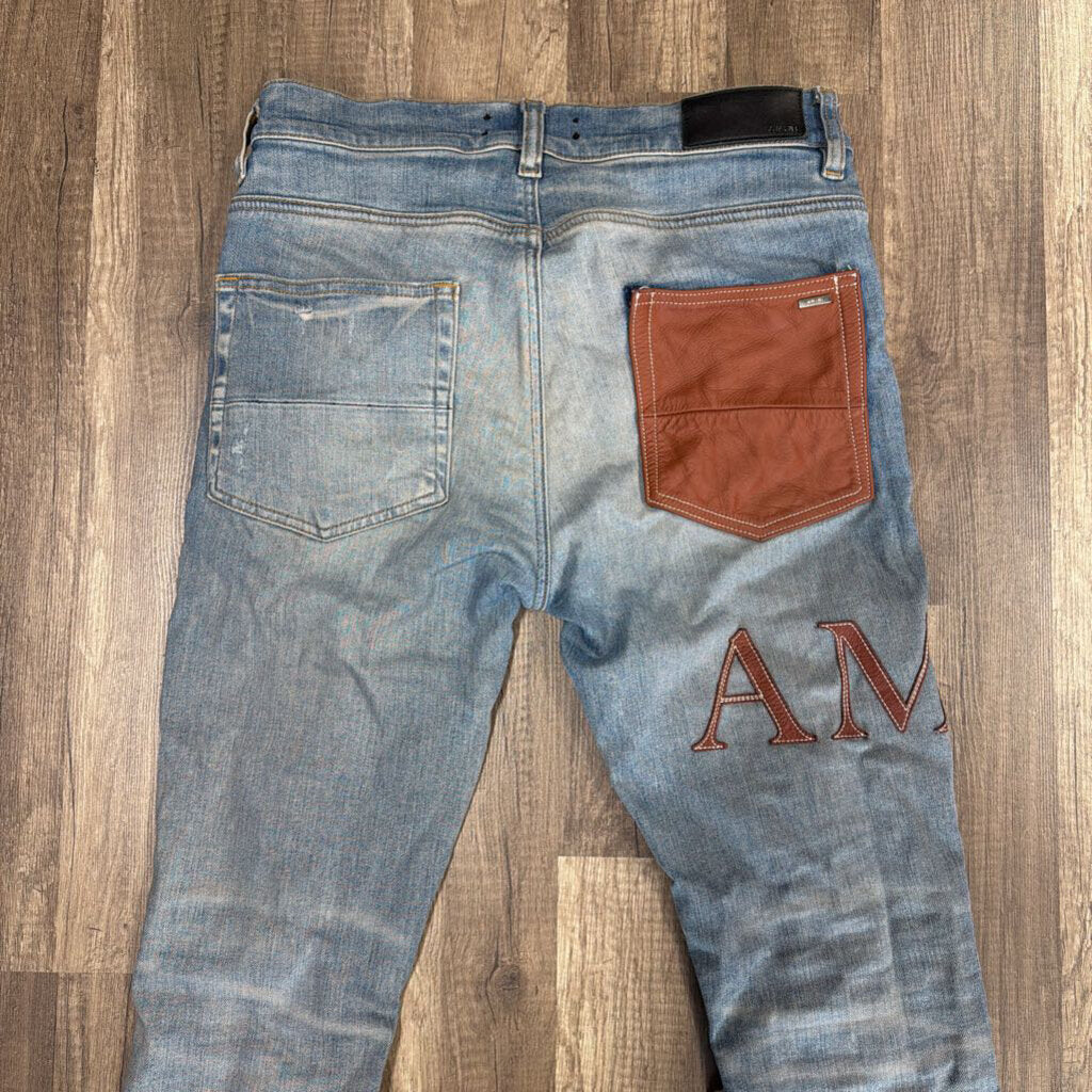 Amiri Jeans Blue Brown Logo Patch