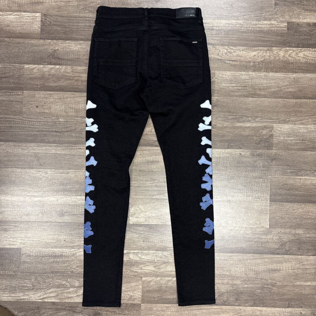 Amiri jean black blue bone patch