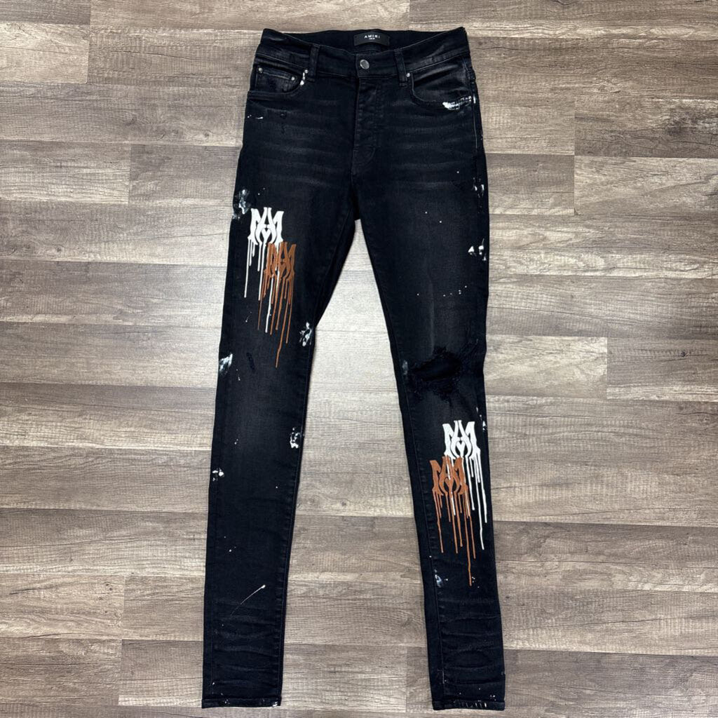 Amiri Jean Black MA Drip Logo Brown