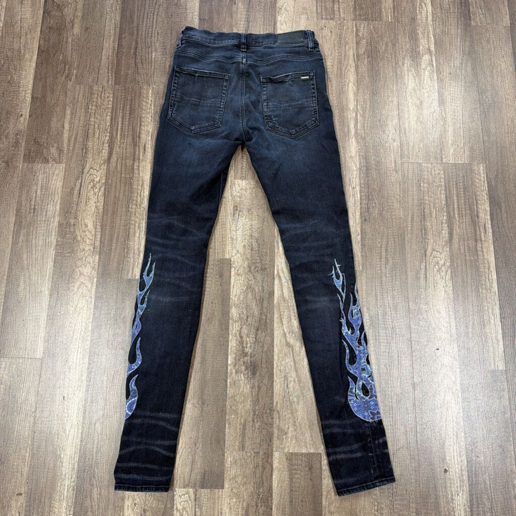 Amiri Blue Bandana Flame Jeans