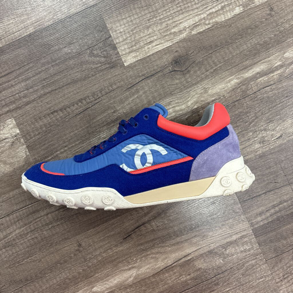 Chanel trainer nylon suede blue orange