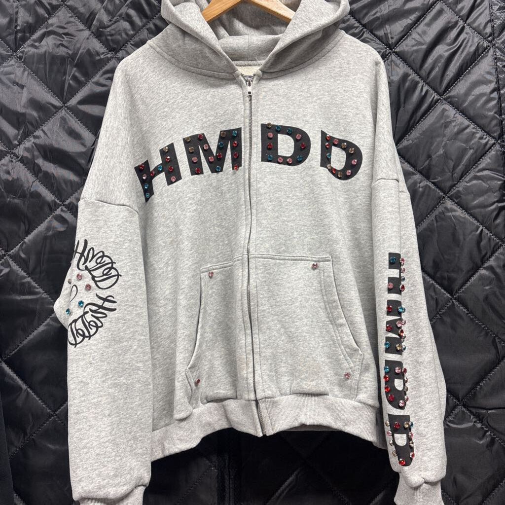 HMDD grey rhinestone zip up