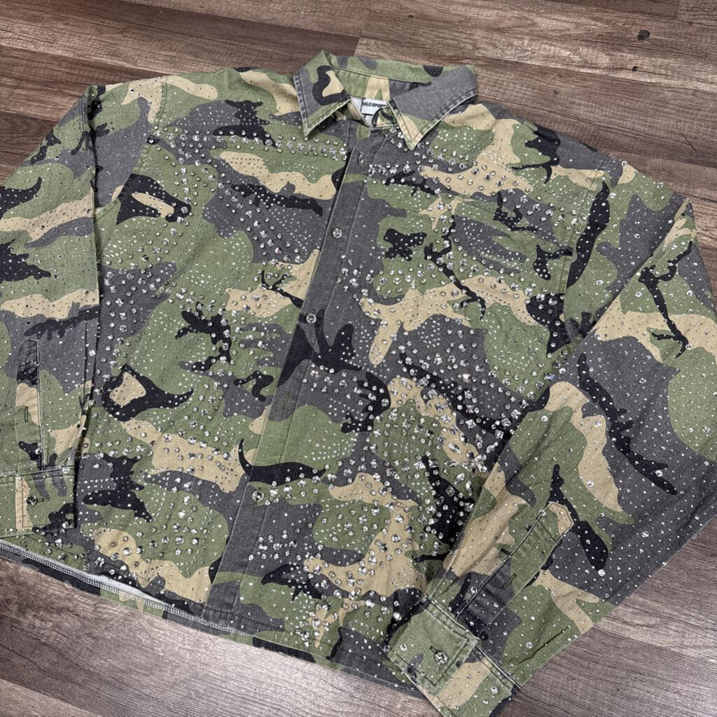 Vale flannel rhinestone green camo