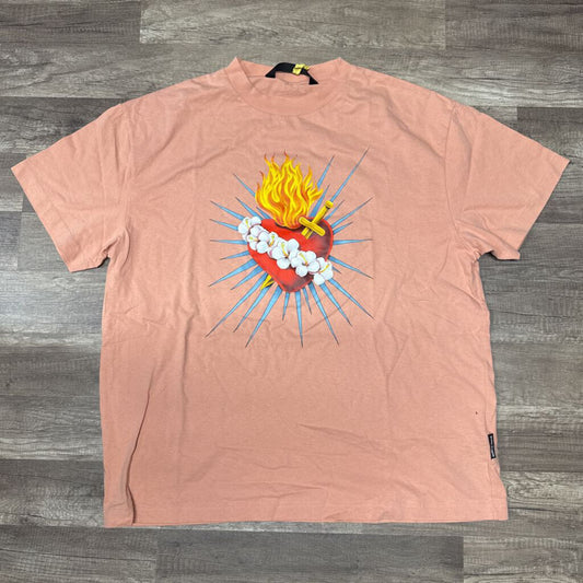 Palm Angles dagger heart on fire peach shirt
