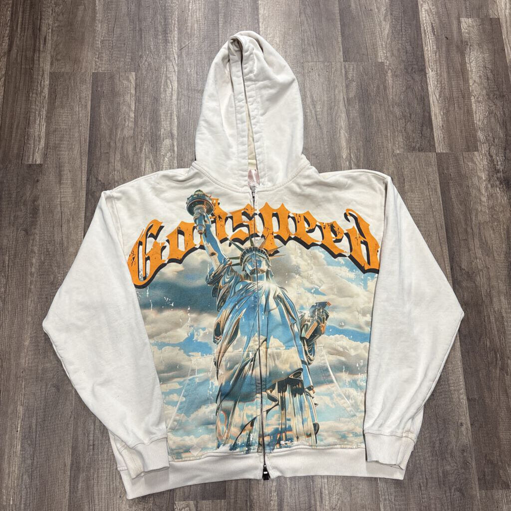 Godspeed tan Statue of Liberty hoodie