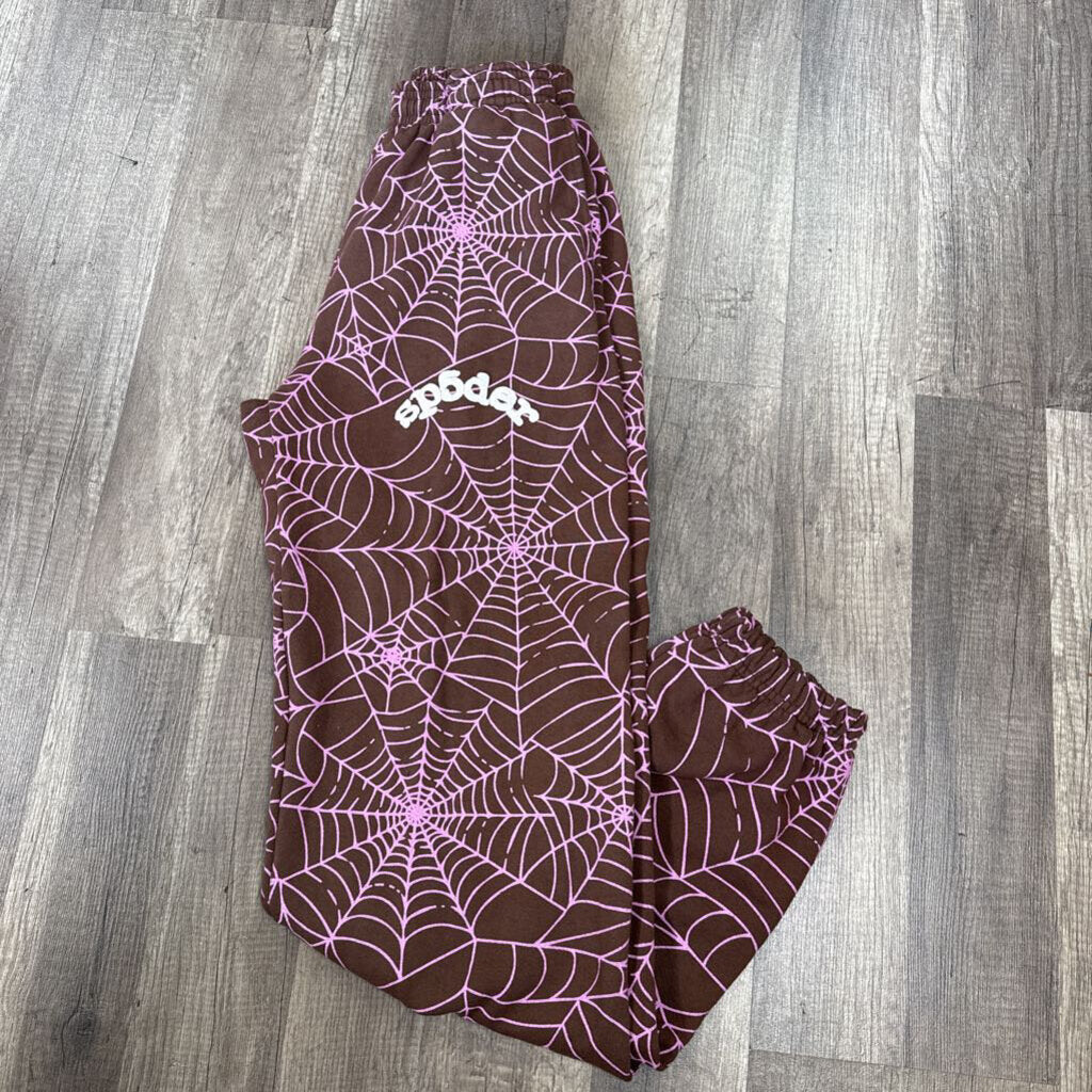 Sp5der brown pink web sweatpants