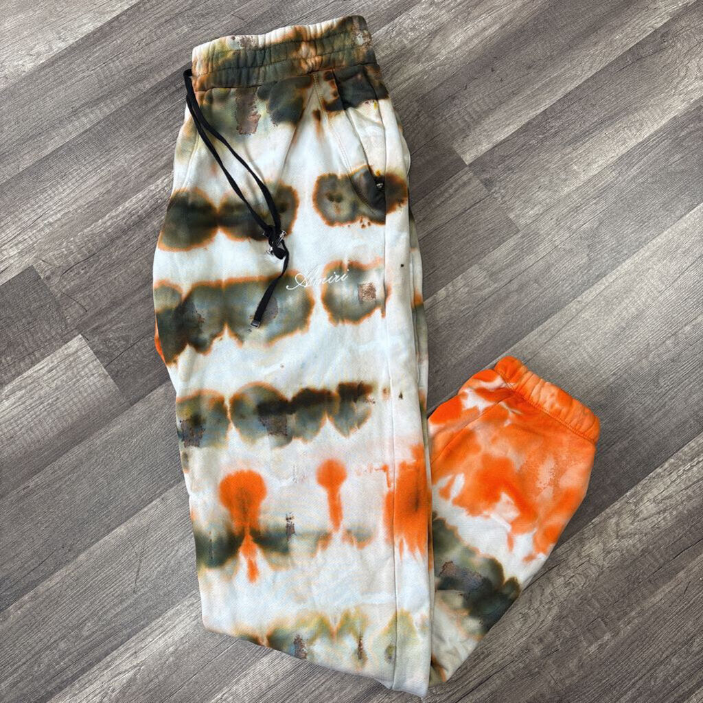 Amiri sweat pants tie dye orange green