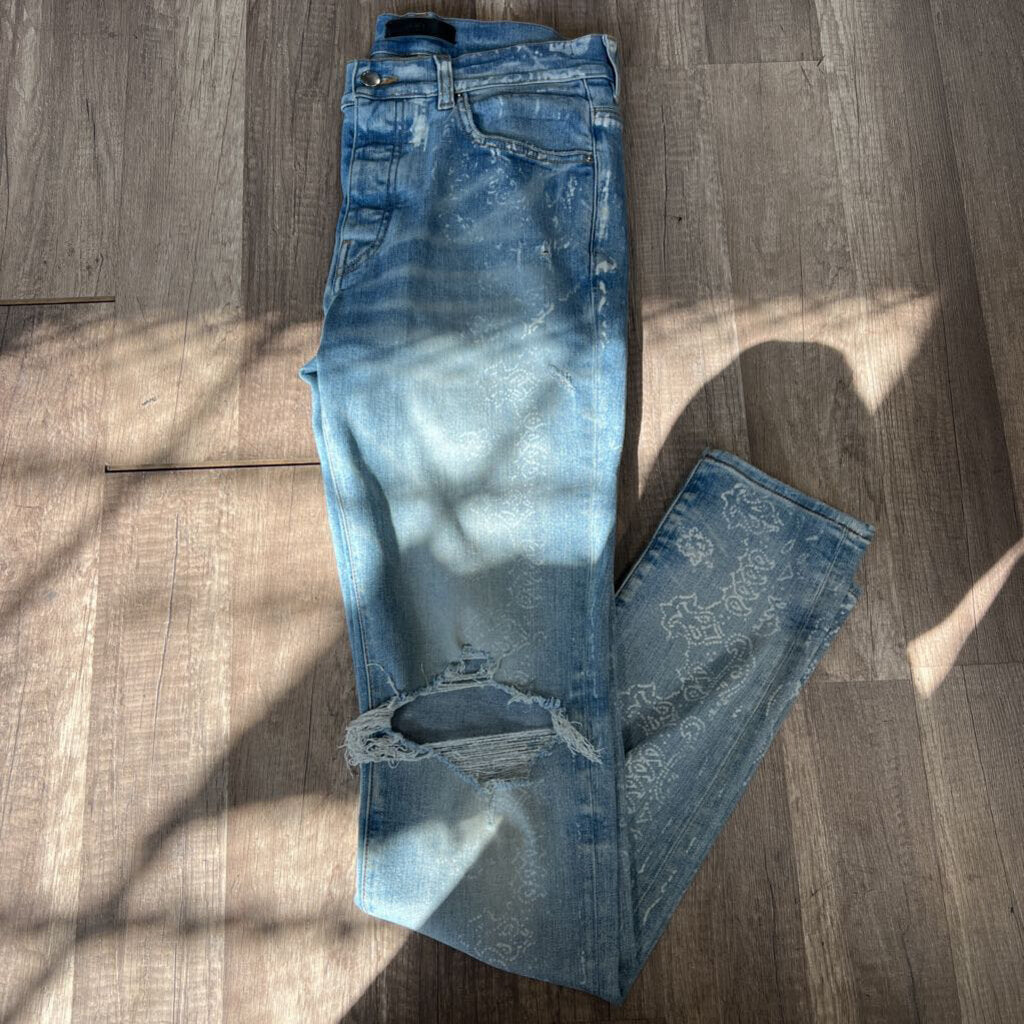 Amiri jean blue paisley print