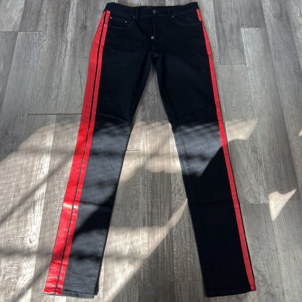 Amiri jean black red stripe