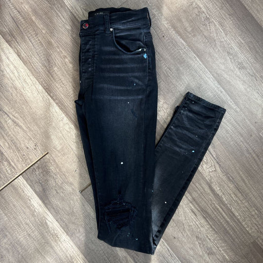 Amiri Jean Black splatter Paint rip knee