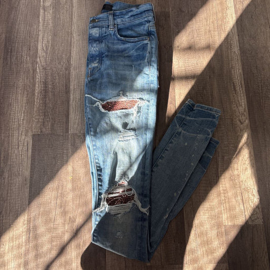 amiri jeans bandana brown patch