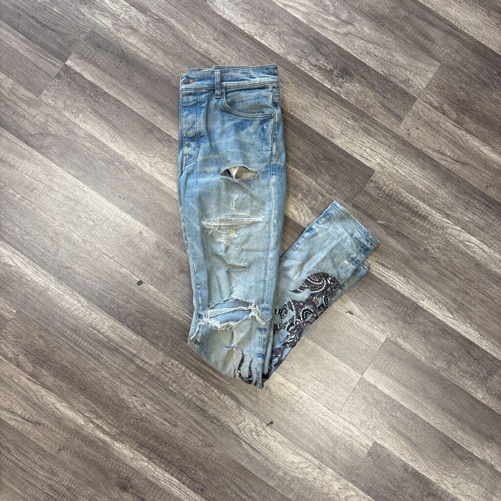 Amiri Jean Blue Paisley Flame