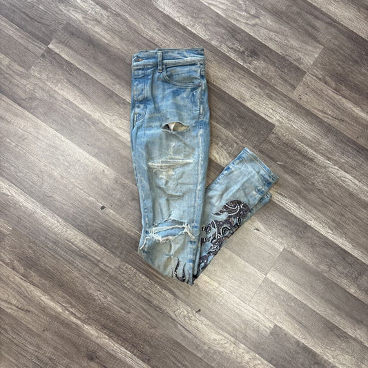 Amiri Jean Blue Paisley Flame