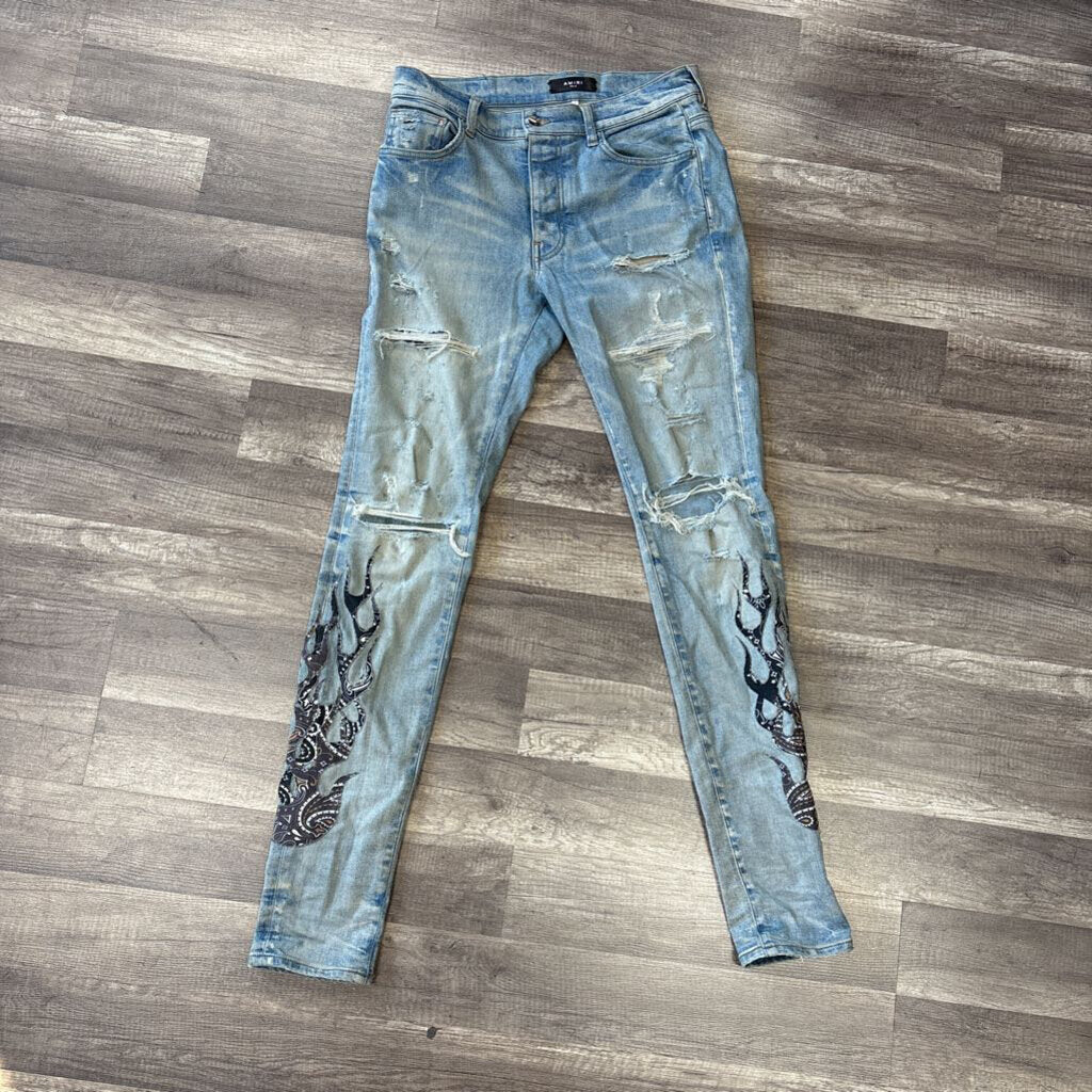 Amiri Jean Blue Paisley Flame