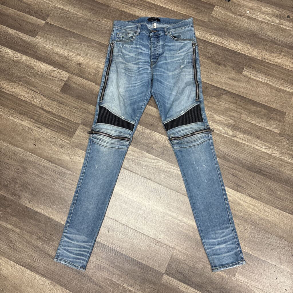amiri jeans blue/black patch zipper
