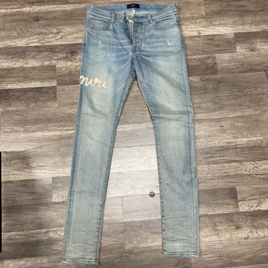 Amiri jeans blue white logo