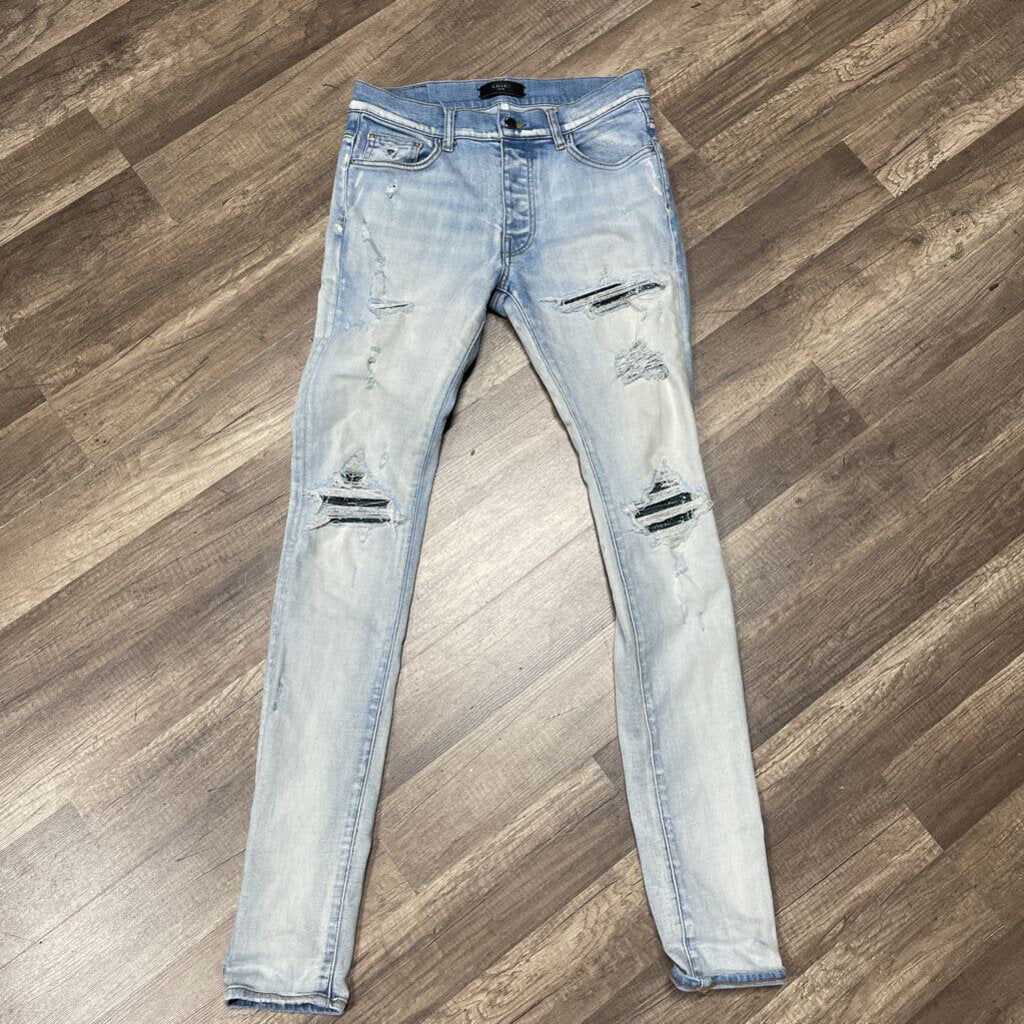 Amiri jeans blue flannel patch