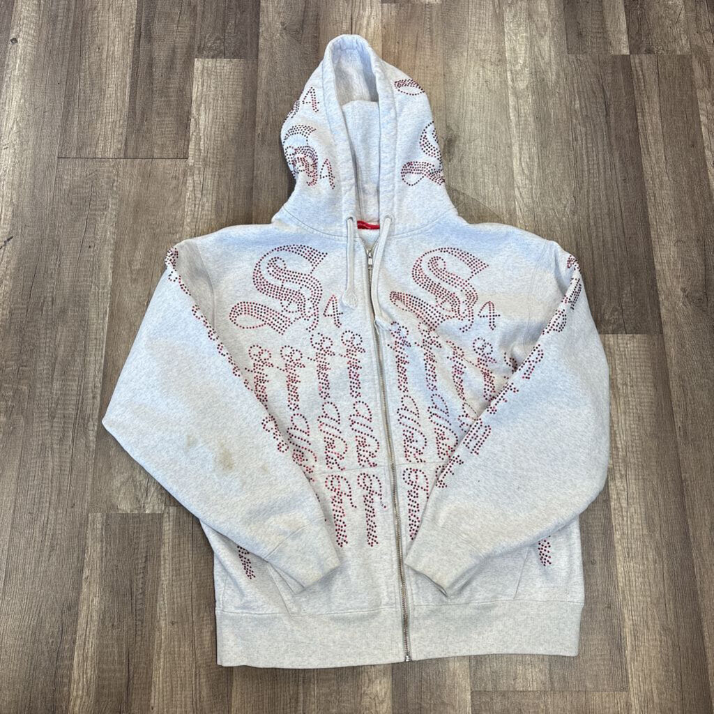 Supreme Grey Rhinestone Zip Hoodie