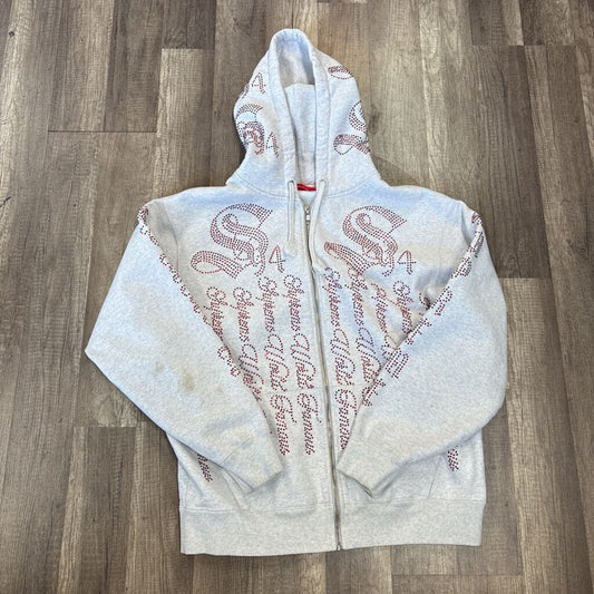Supreme Grey Rhinestone Zip Hoodie