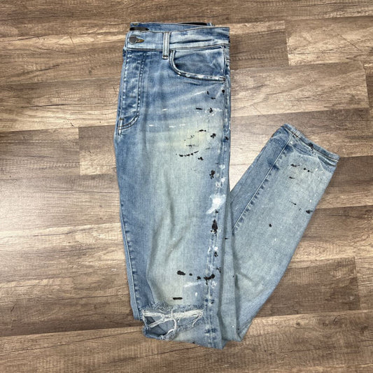 Amiri Jean Blue Ripped Knee Paint Splatter