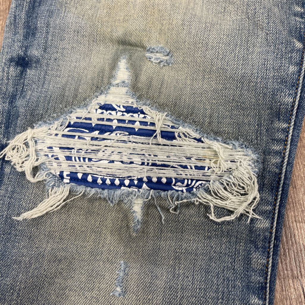 Amiri Jean Mx1 Sand Blue Paisley Patch