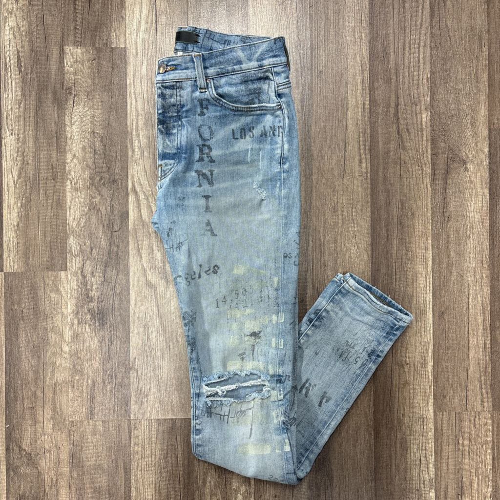 Amiri jean blue stencil print