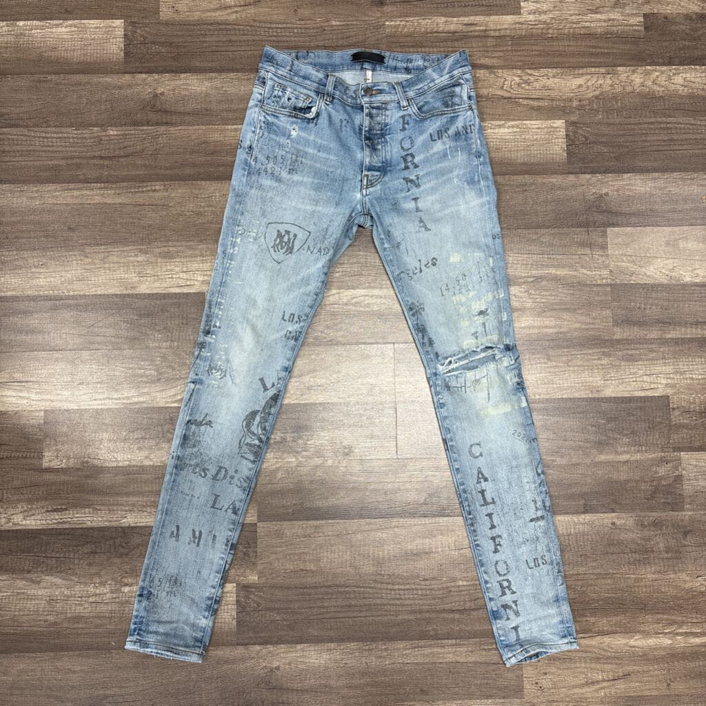 Amiri jean blue stencil print