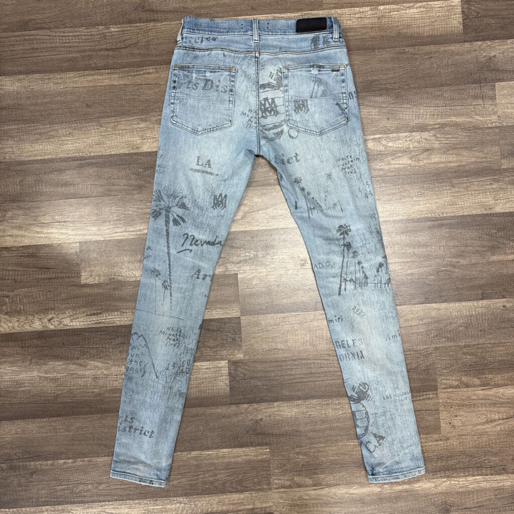 Amiri jean blue stencil print