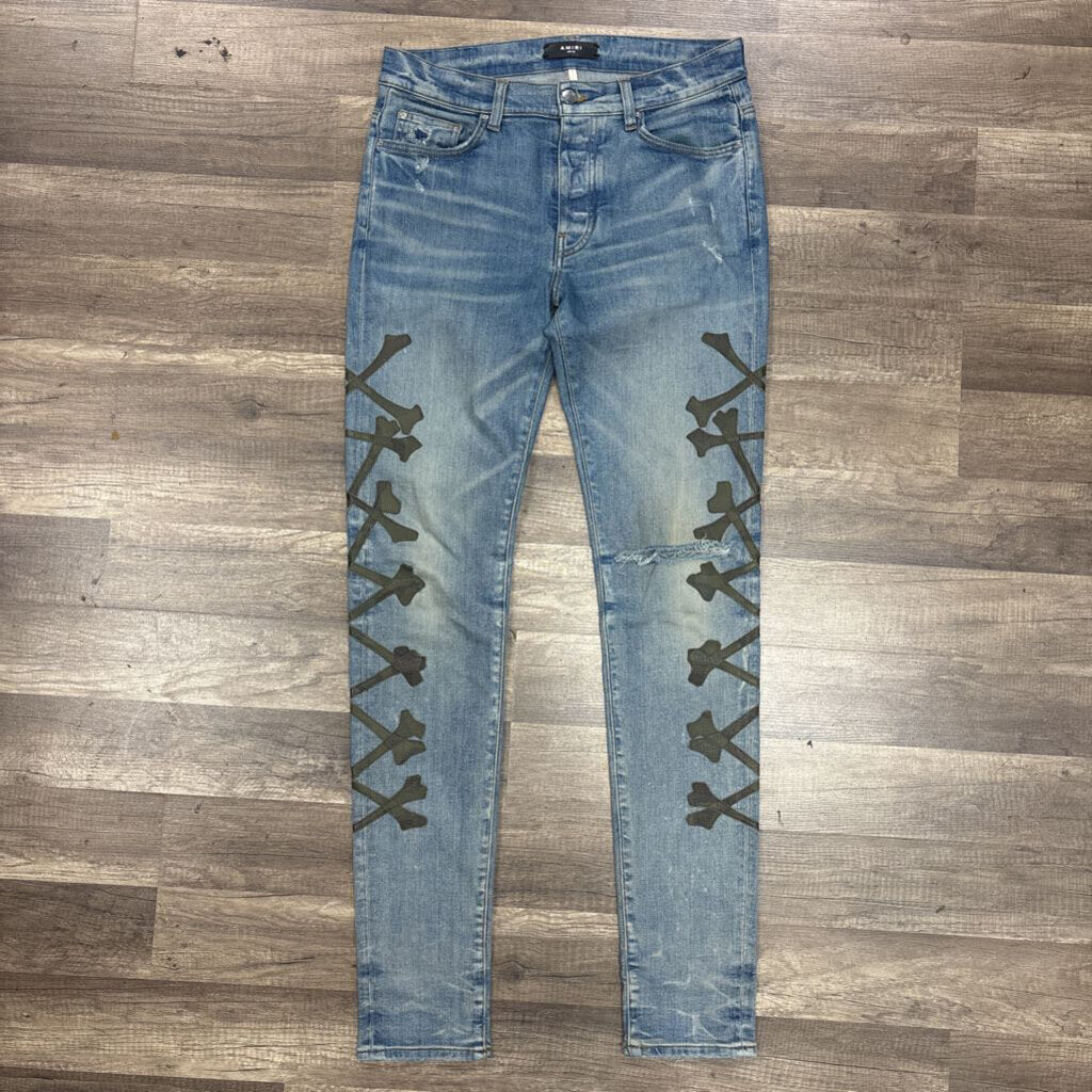 Amiri jeans blue green cross bone