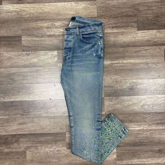 Amiri Jean Blue Green Paint Splatter