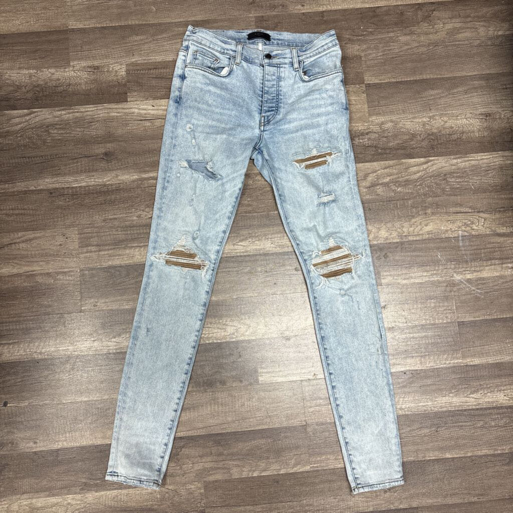 Amiri Jean Blue Brown Patch