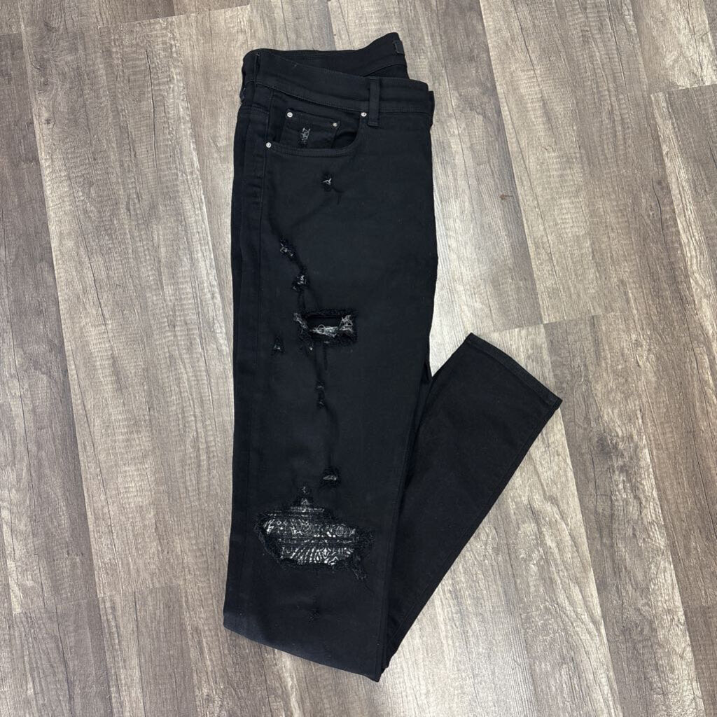 Amiri Jeans black white paisley patch