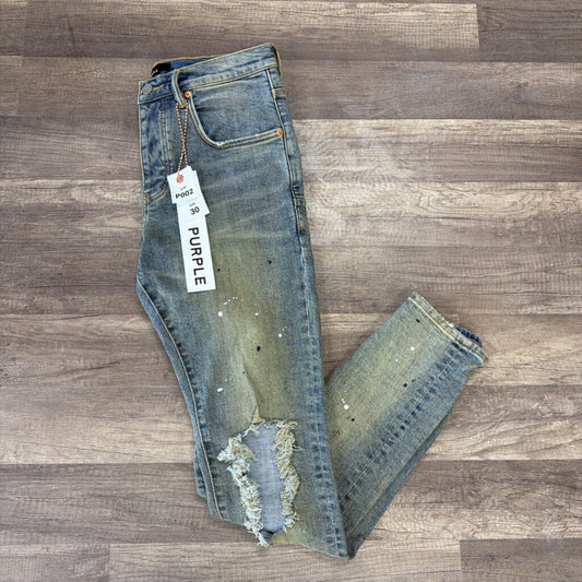 Purple Jean blue stonewash paint splatter