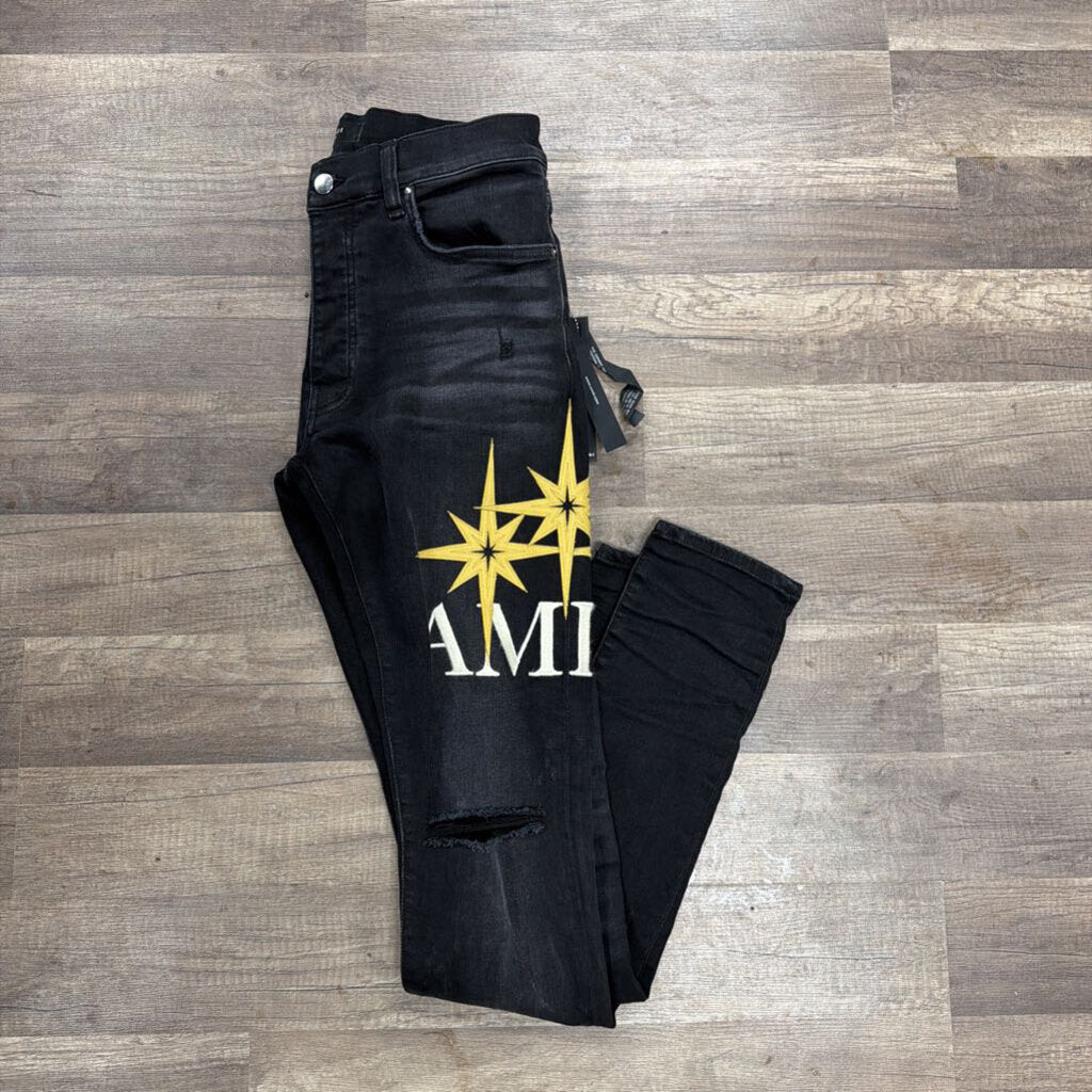 amiri jeans embroidered logo yellow star