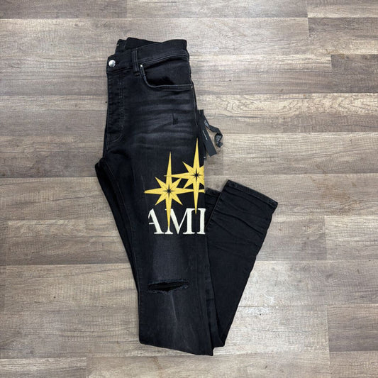 amiri jeans embroidered logo yellow star