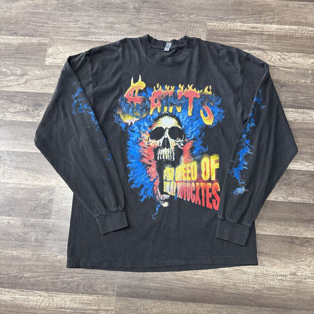 Saints Shirt grey L/S skull blue red