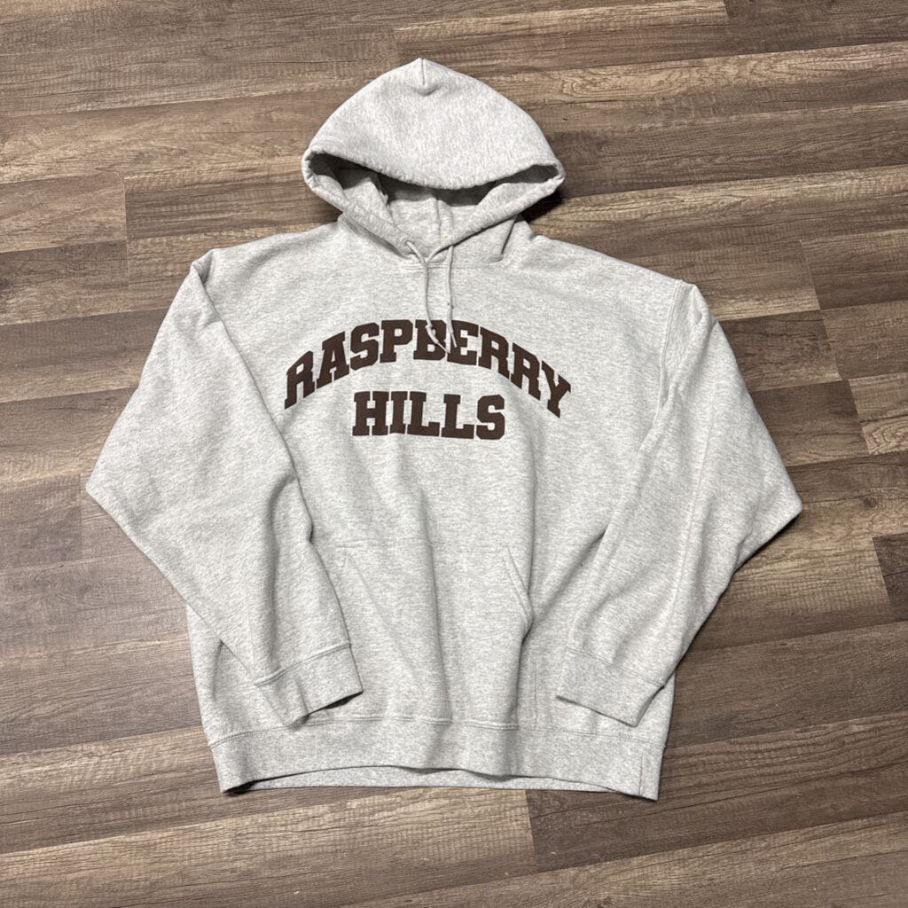 Raspberry hills grey pullover hoodie