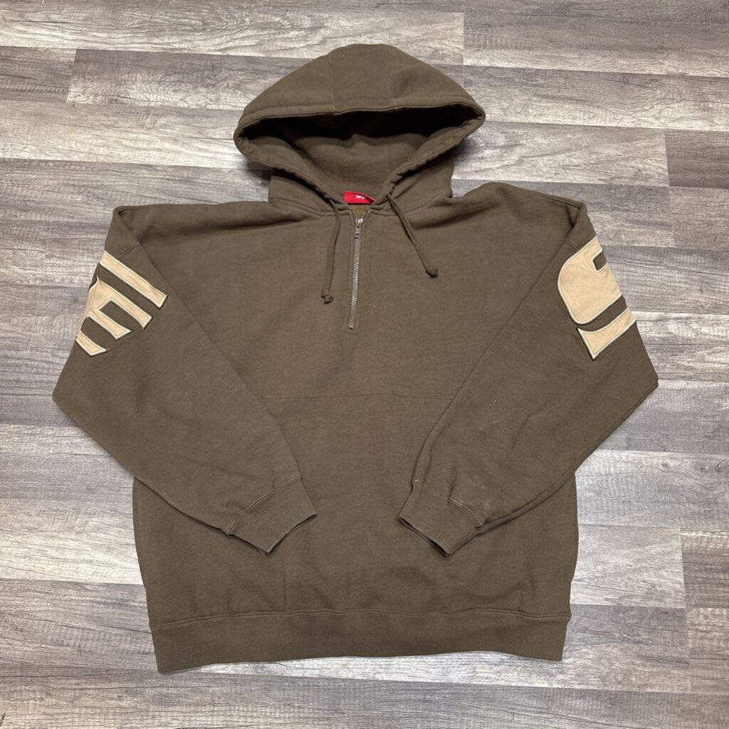 Supreme quarter zip Hoodie Brown Logo