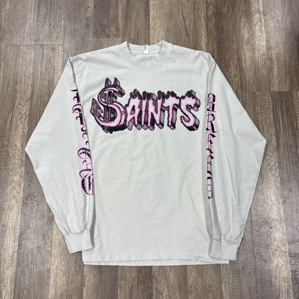 Saints White Pink Logo L/S