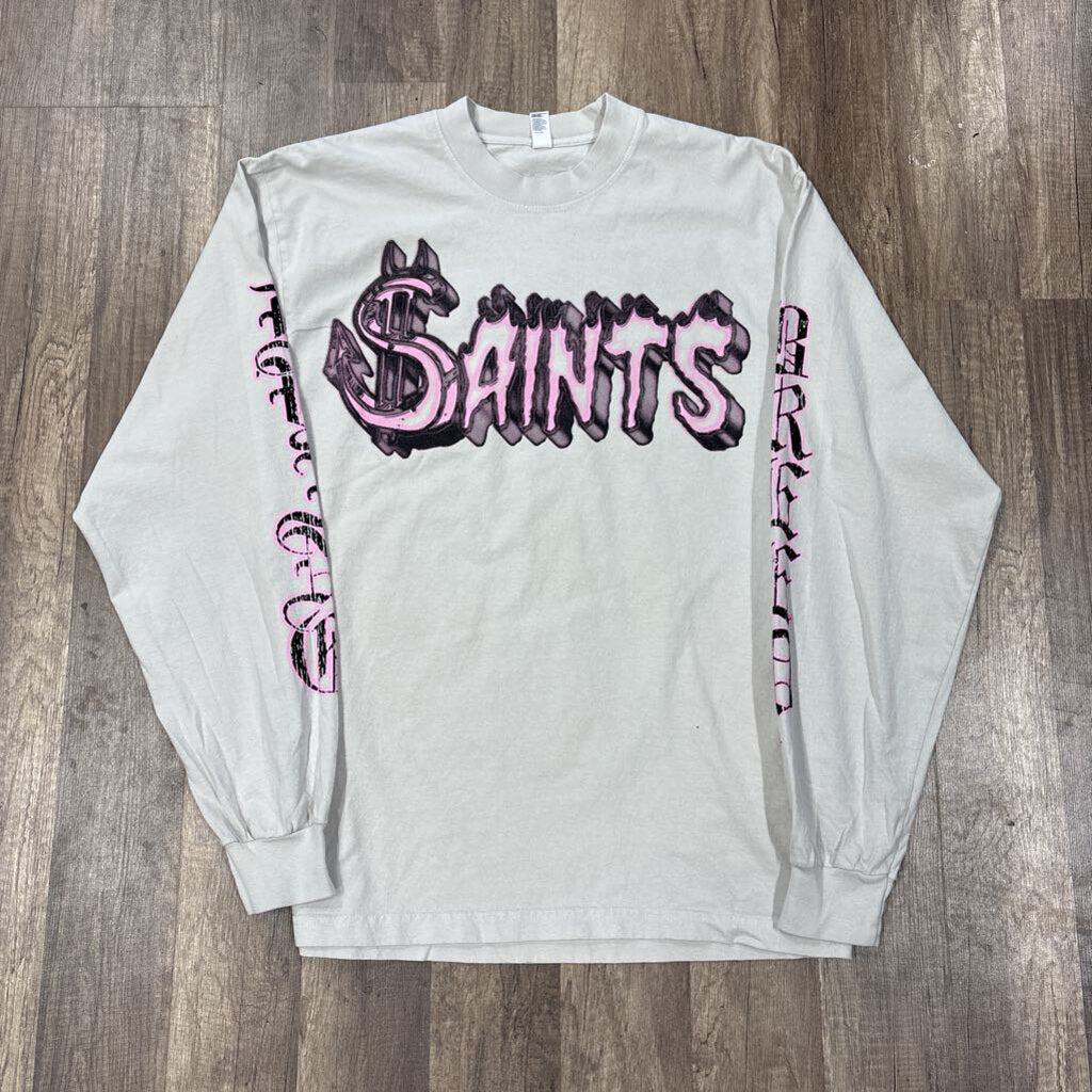 Saints White Pink Logo L/S