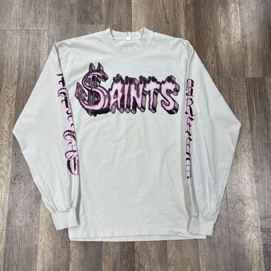 Saints White Pink Logo L/S