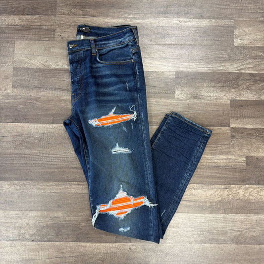 Amiri Jean Mx1 Dark Blue Orange Patch
