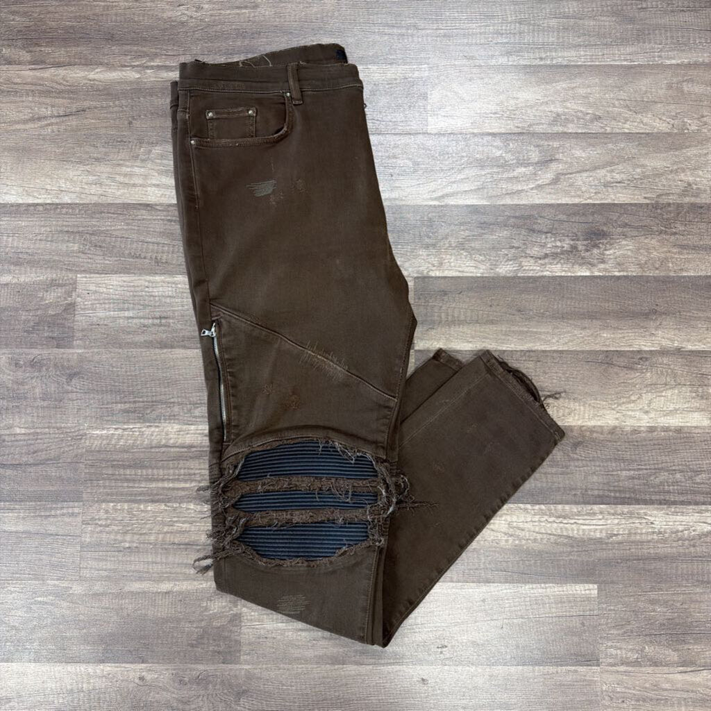 Amiri Jean Mx2 Green Black Leather Patch